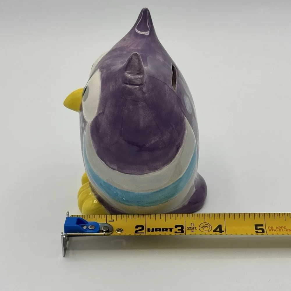 Purple Ceramic Owl Coin Bank Vintage Cute Kawaii Kids Room Decor Pottery